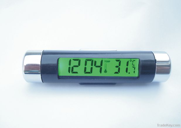 Mini car clock with thermometer