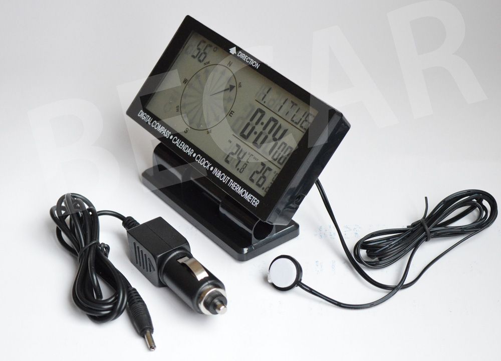 Car digital compass with clock and thermometer