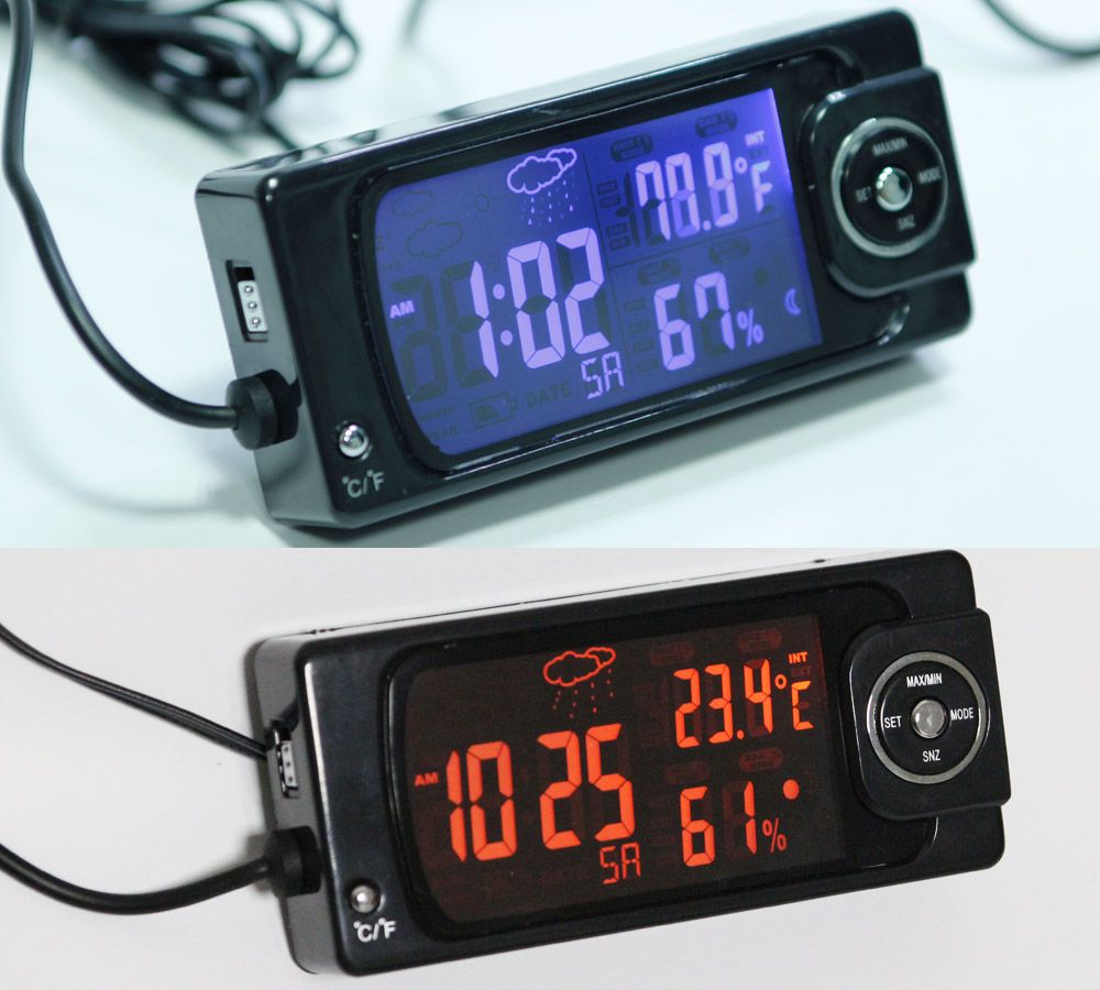 Car clock with weather indication, humidity and in out thermometer
