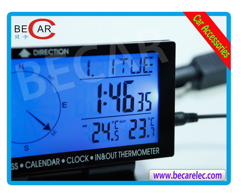 Car digital compass with clock and thermometer