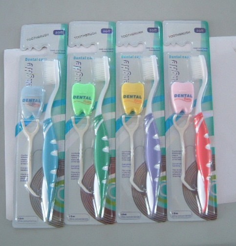 tooth brush with dental floss