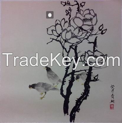 Famous artists Qi Fu, Original Oriental Chinese Painting, theme cat, gongbi painting