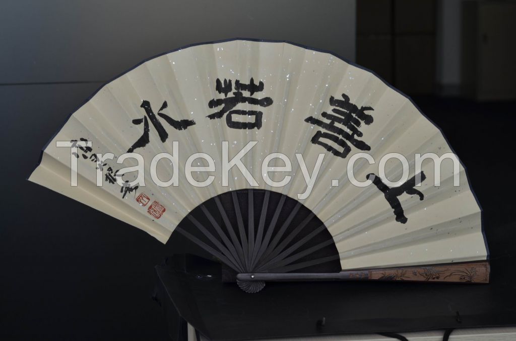 Oriental Chinese painting on folding fan, wholesale handmade bamboo silk paper folding fan