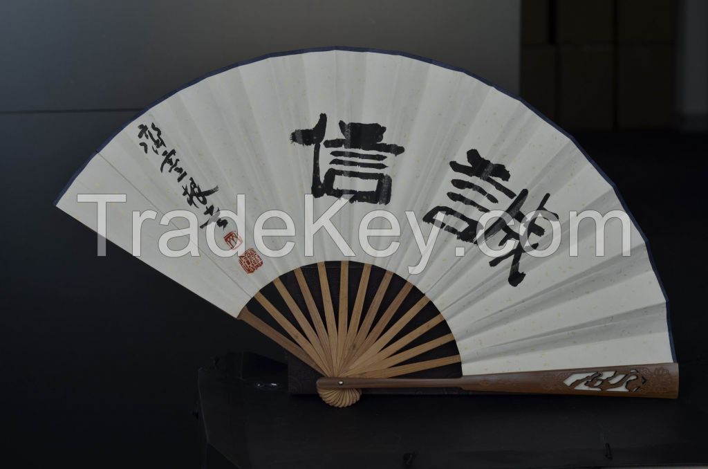 Oriental Chinese painting on folding fan, wholesale handmade bamboo silk paper folding fan