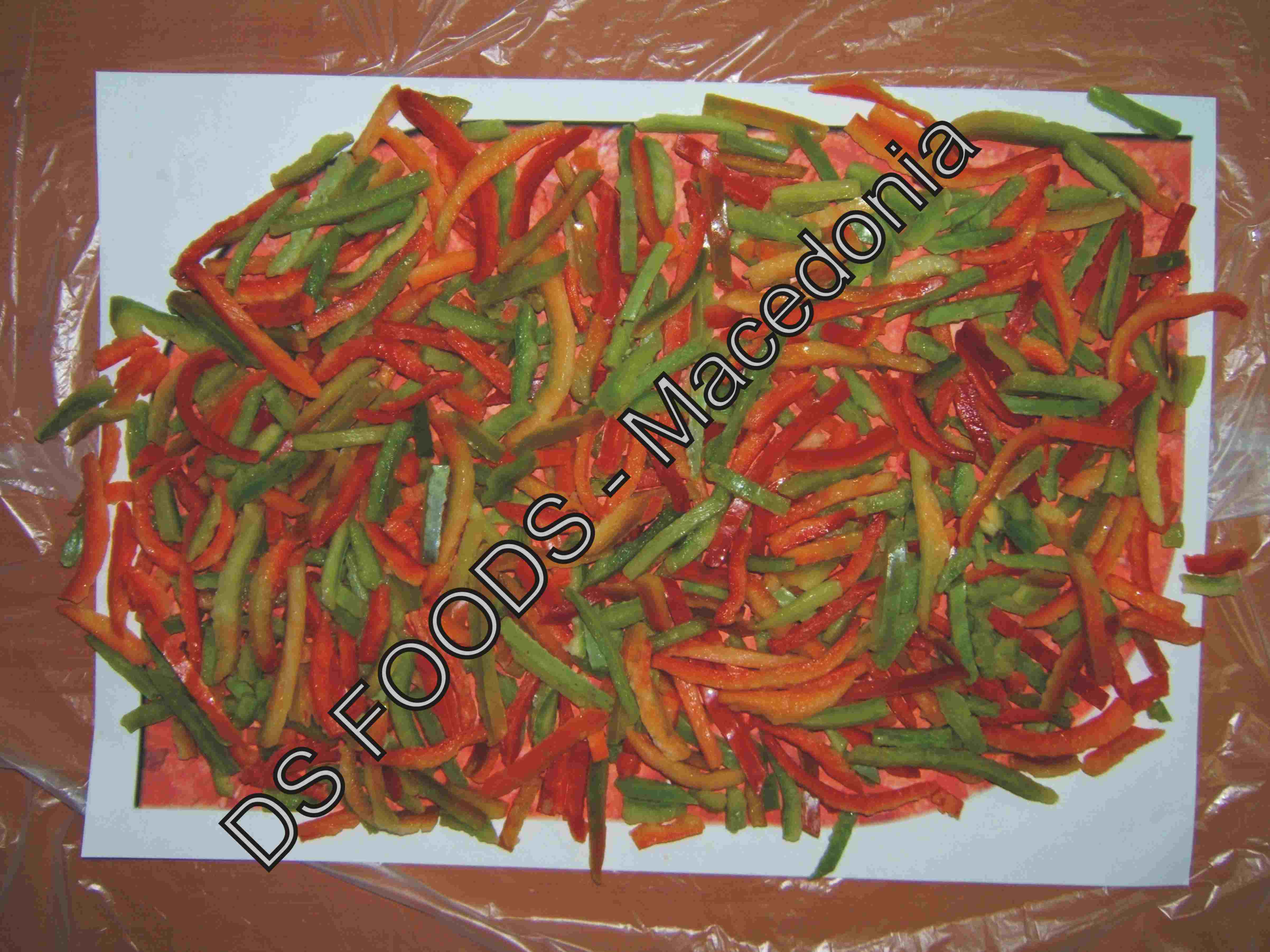Processed, frozen pepper stripes (red, green and multycolour)