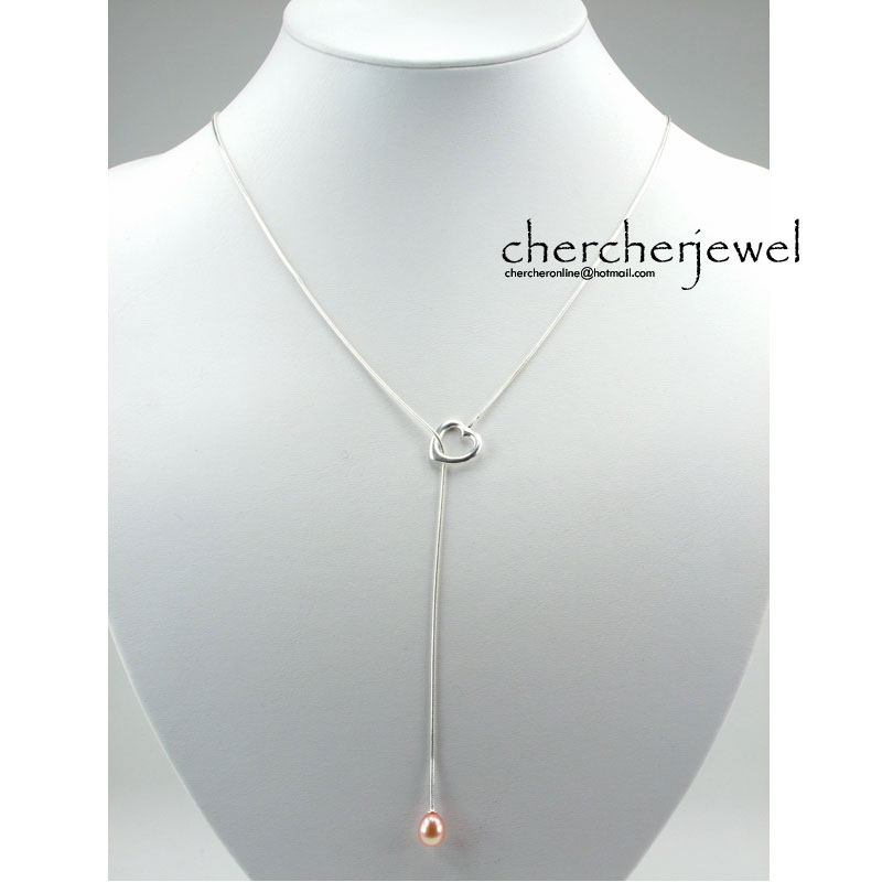 Silver Pearl Heart Necklace