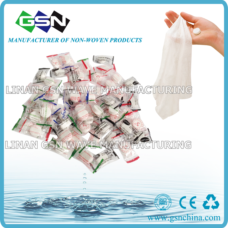 Non-woven biodegradable compressed coin tablet napkin/tissue in 1pc clear or transparent candy bag