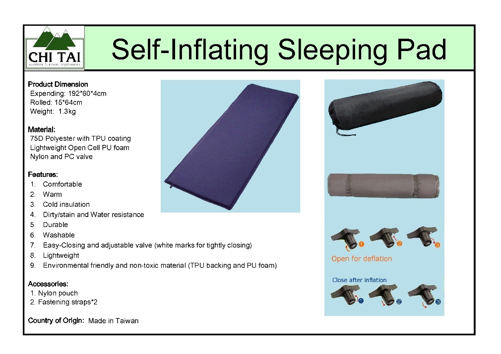 Self Inflating sleeping pad