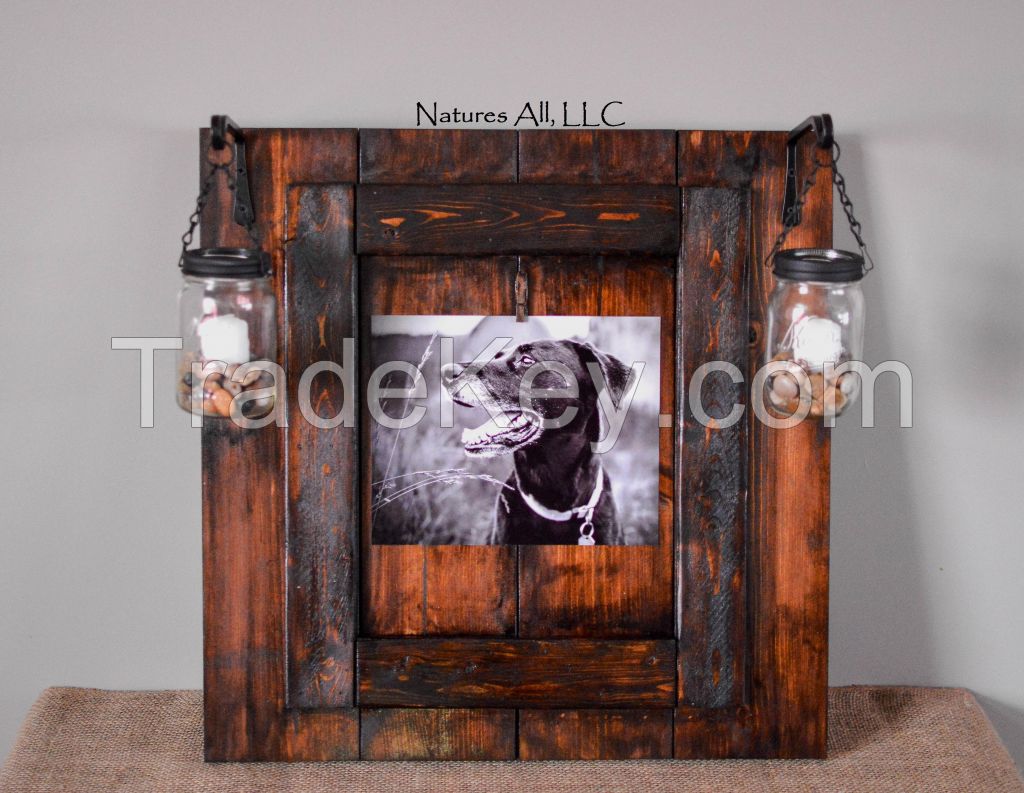 Mason Jar Lantern Decor/Rustic Picture Frame/Country Picture Frame/Rustic Home Decor/Dark Walnut: Item# PLP-4700