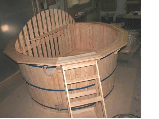 Wooden Hot Tub and wooden kitchen