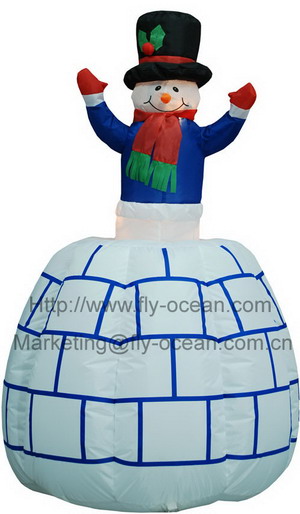 Animation funny snowman on icehouse, up and down from 88cm to 120cm hi