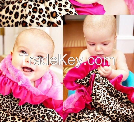 leopard minky with hot pink ruffle blanket