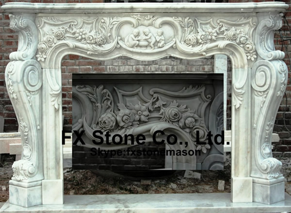 marble carved stone fireplace mantel