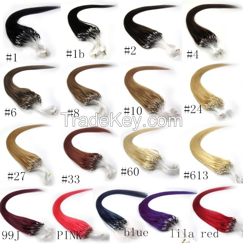 Micro rings/loop hair remy human hair extensions #1B