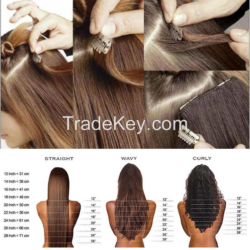 7pcs/set Clip-in hair remy Human Hair Extensions #01
