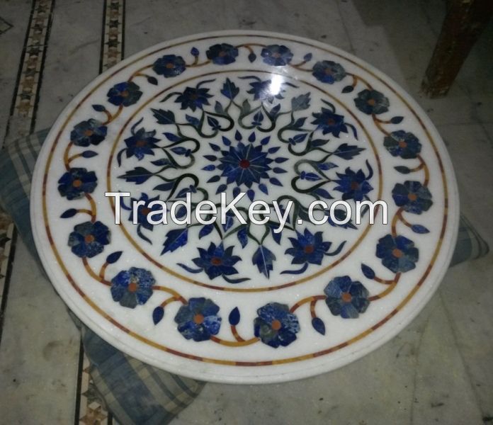 Natural Stone Countertop Marble Inlay Table Tops , Decorative Hand-carved Soapstone Table Top