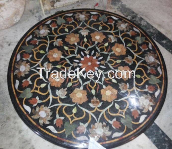 Marble Side Coffee Table Top Inlay Gem Mosaic Floral Home Decoration Table Top