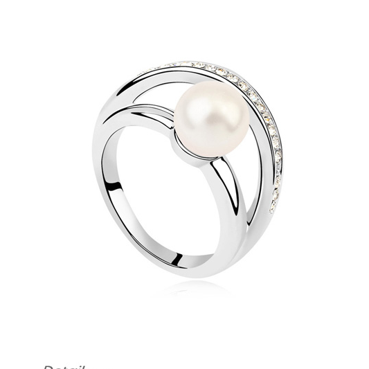 Silver Pearl Ring with SW Design