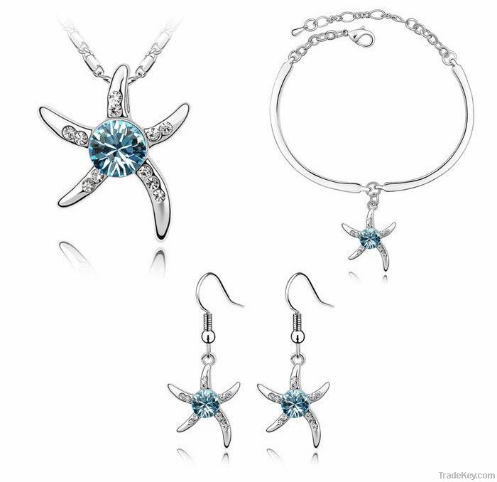 Blue Starfish Love Crystal Gold or Silver Alloy Necklace Bracelet Earr