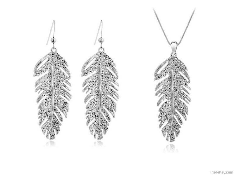 Free Shipping Bohemia Crystal Feather Of Love 18k Platinum Plated Sets