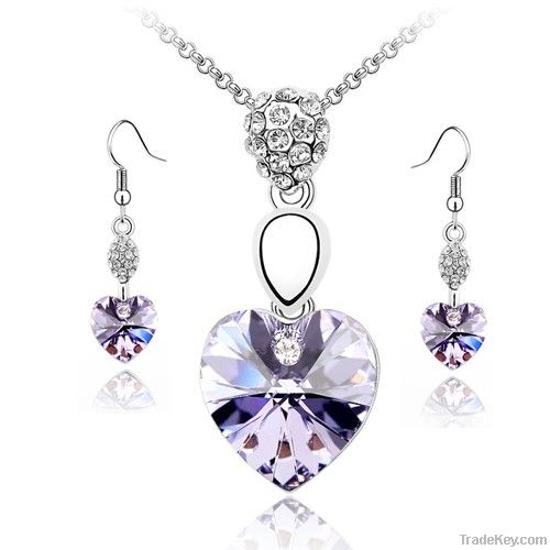 Purple Crystal Love Heart Necklace Sets