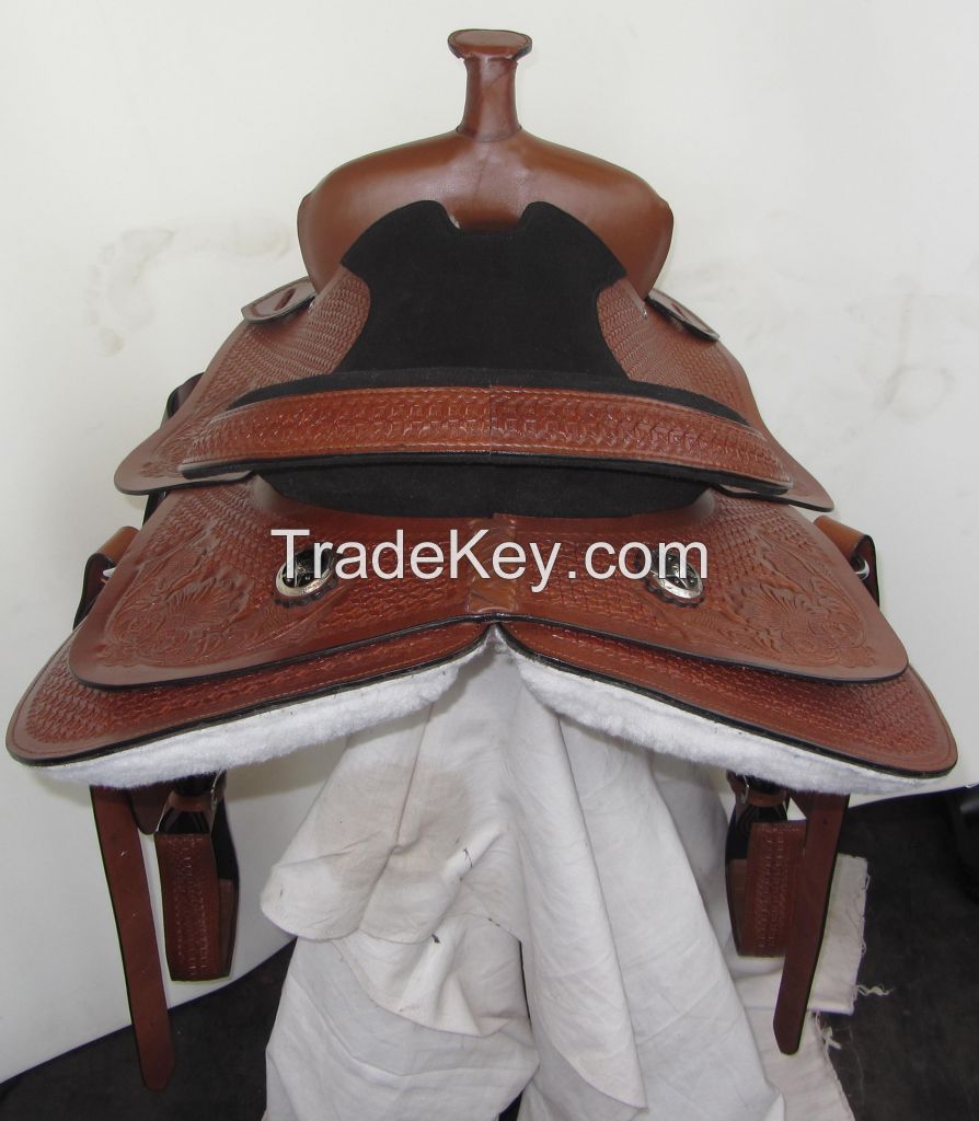 Western Saddle Hand-tooled and Embossed with conchas