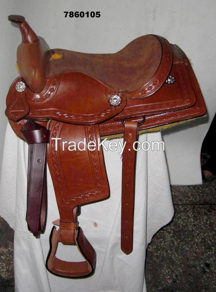 Western Saddle Hand-tooled with conchas