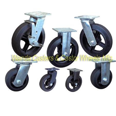 Moldon Rubber Caster Wheels With Cast Iron Centers