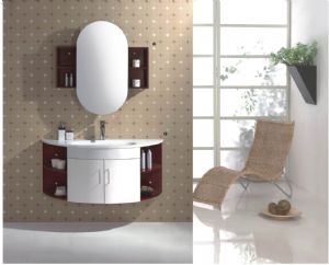 glass washbasin with plywood vanity