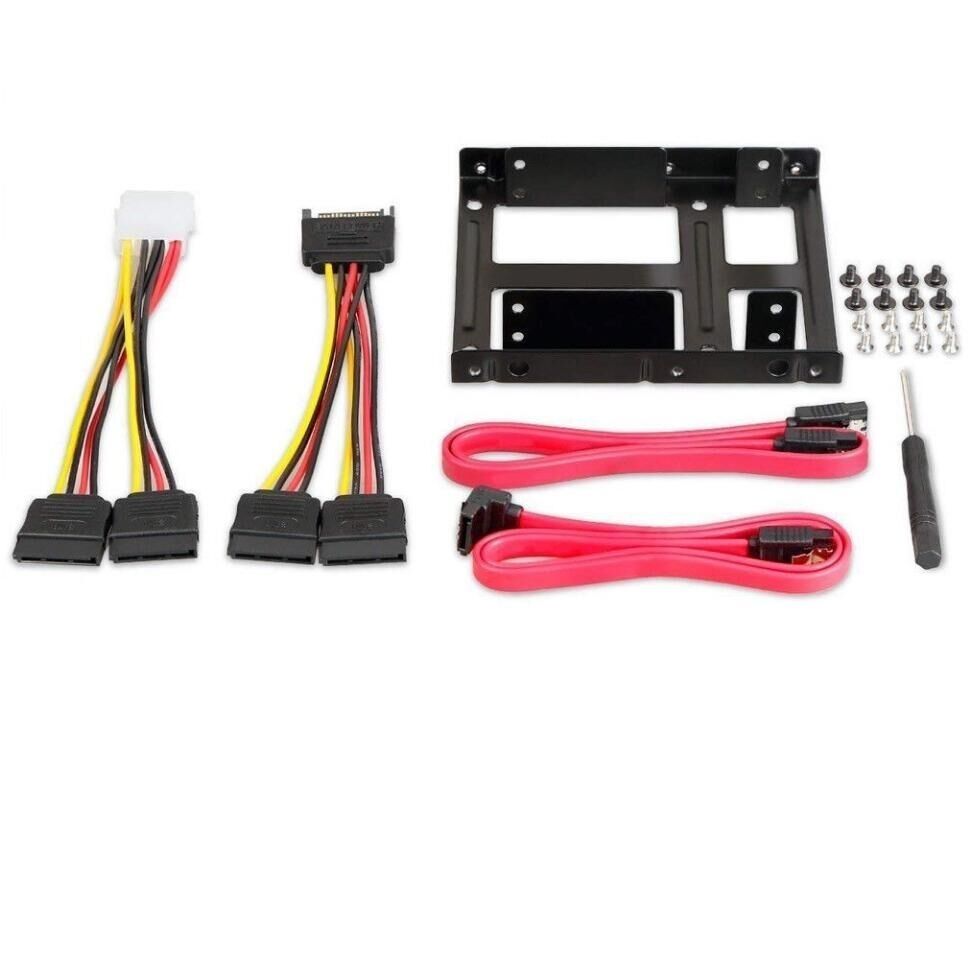 Dual SSD HDD Mounting Bracket 2.5 to 3.5" Internal Hard Disk Drive Kit Cables