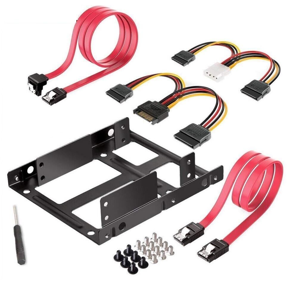 Dual SSD HDD Mounting Bracket 2.5 to 3.5" Internal Hard Disk Drive Kit Cables