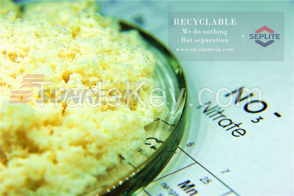 Chelating resin for perchlorate nitrate removal in water treatment