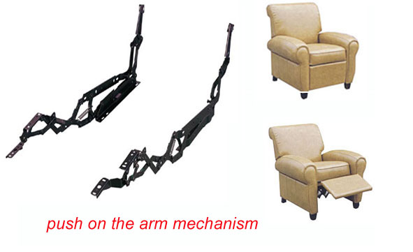 Push on ther arm recliner mechanism