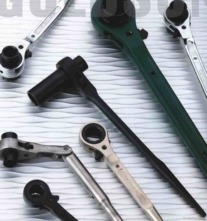 Double/single size/head construction ratchet ring socket wrenches