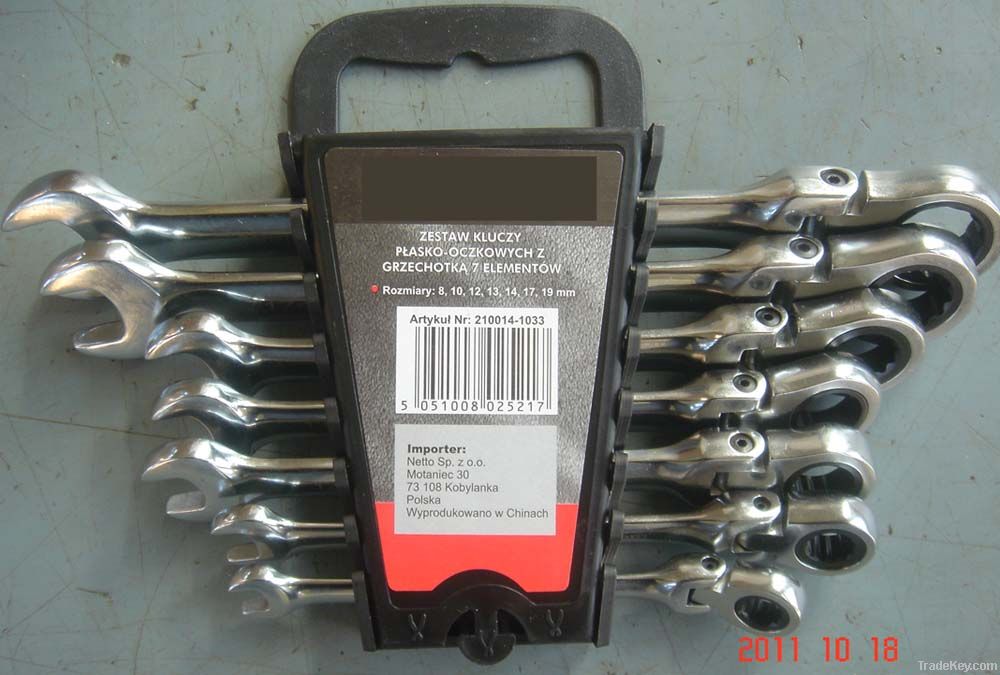 7pcs Flexible Head Combination Gear Ratchet Wrench Spanner