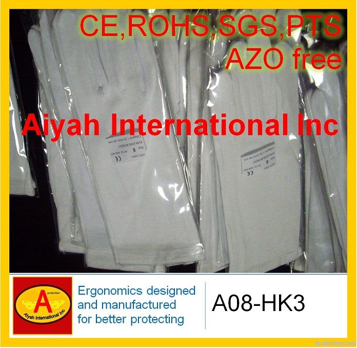Cotton glove(A08-HK3)(CE, ROSH, SGS)(A08-HK3) AZO free
