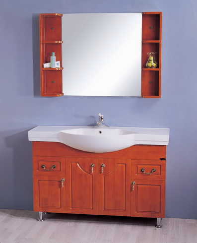 solid wood bathroom vanity cabinet with sink and mirror