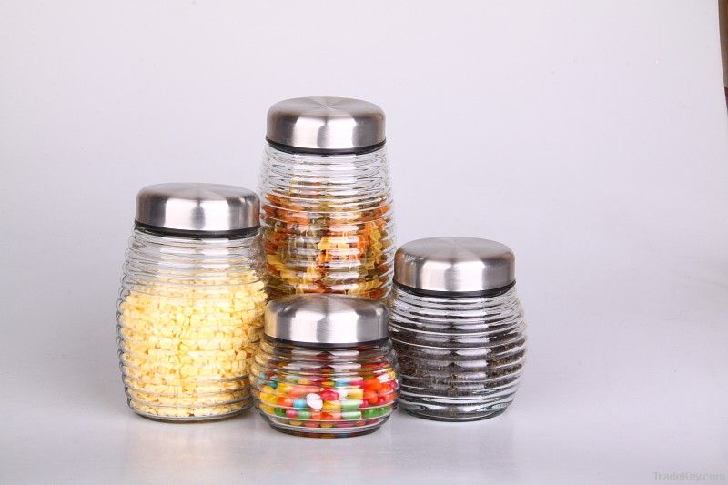 Glass storage jar with metal lid