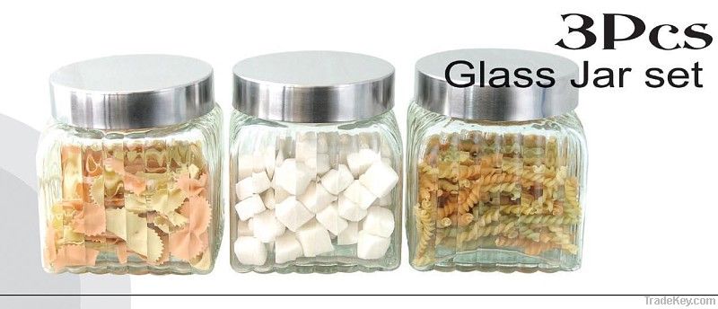 Glass storage jar with metal lid