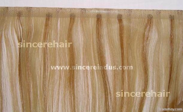 Sell top quality tape hair extension, remy human hair, skin weft hair