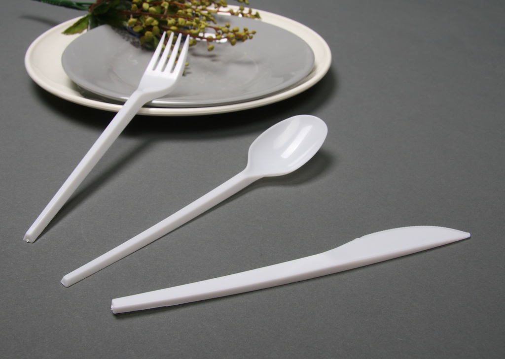 plastic cutlery , spoon, fork, knife