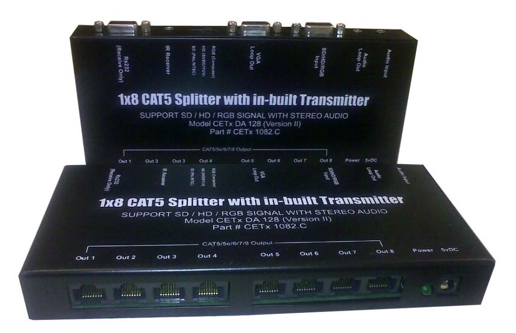 1x8 CAT5 Splitter with integrated Transmitter