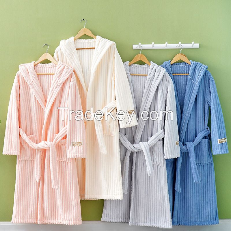 105CM Softer Super Absorbent No Shedding Hair Coral Fleece Women Bathrobe Candy Velvet Wearing Hats Bath Robe