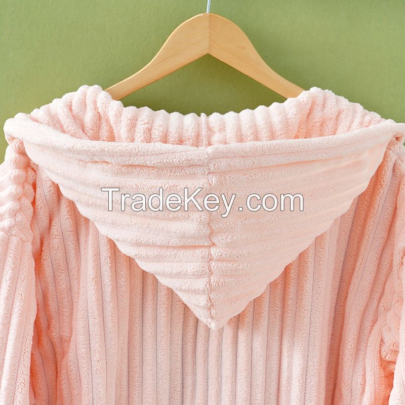 105CM Softer Super Absorbent No Shedding Hair Coral Fleece Women Bathrobe Candy Velvet Wearing Hats Bath Robe