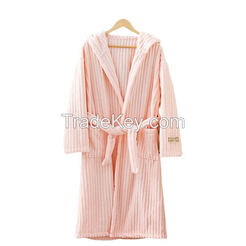 105CM Softer Super Absorbent No Shedding Hair Coral Fleece Women Bathrobe Candy Velvet Wearing Hats Bath Robe