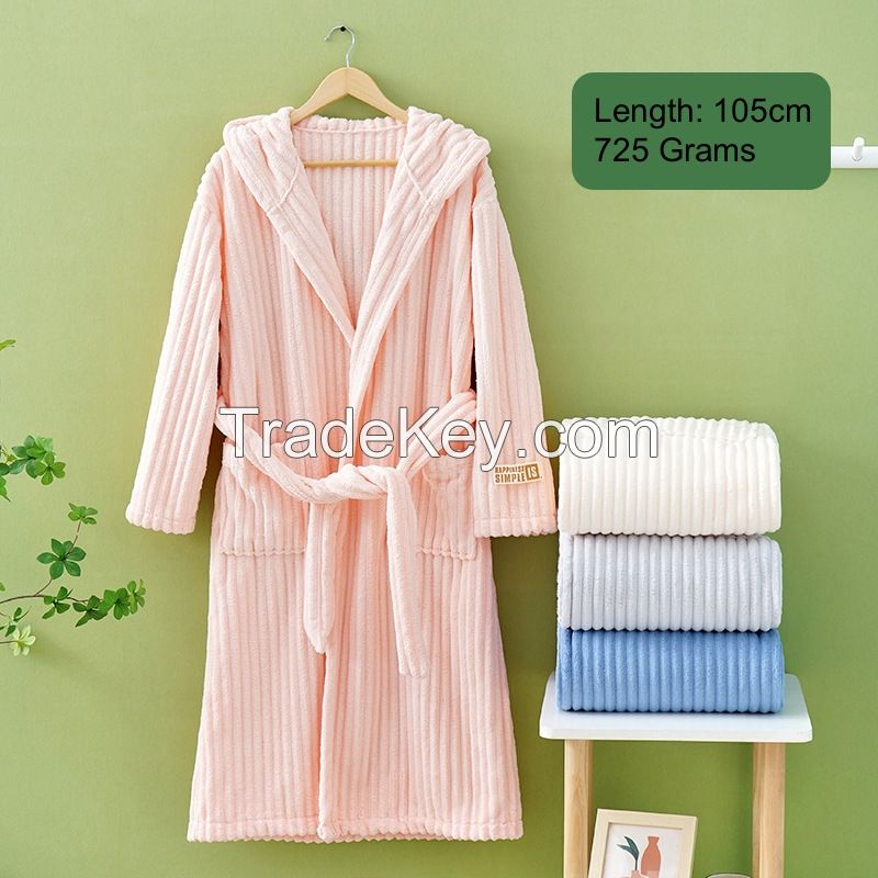 105CM Softer Super Absorbent No Shedding Hair Coral Fleece Women Bathrobe Candy Velvet Wearing Hats Bath Robe