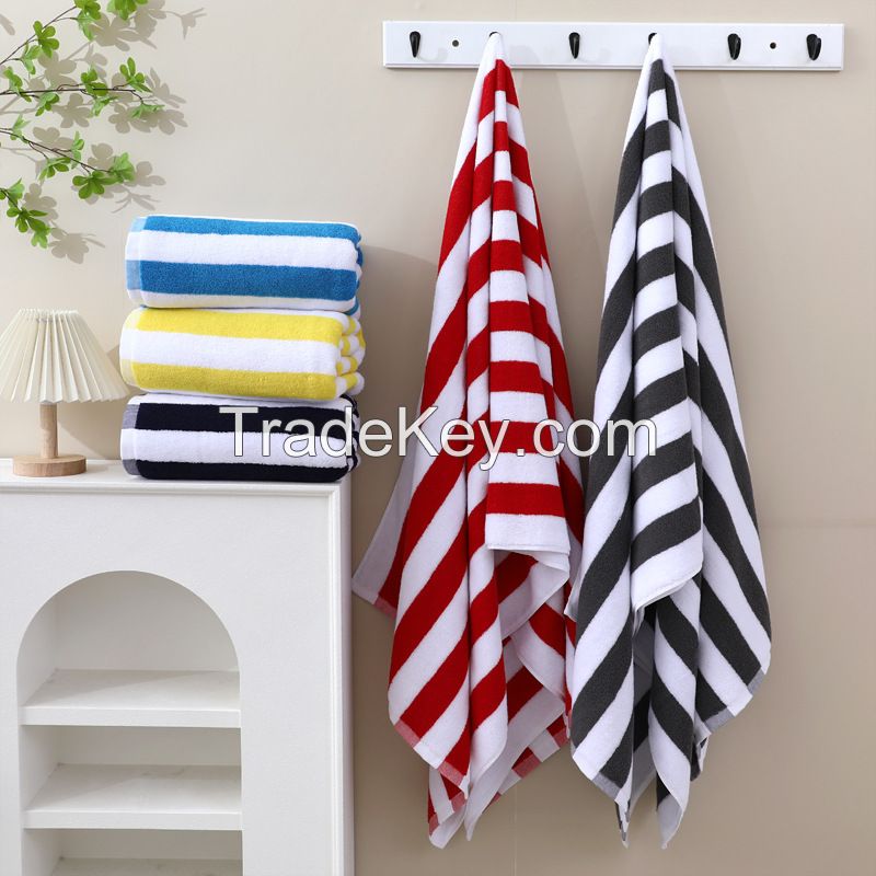 32 Yarns 100% Cotton Striped Beach Towel High End Swimming Fancy Bath Towel