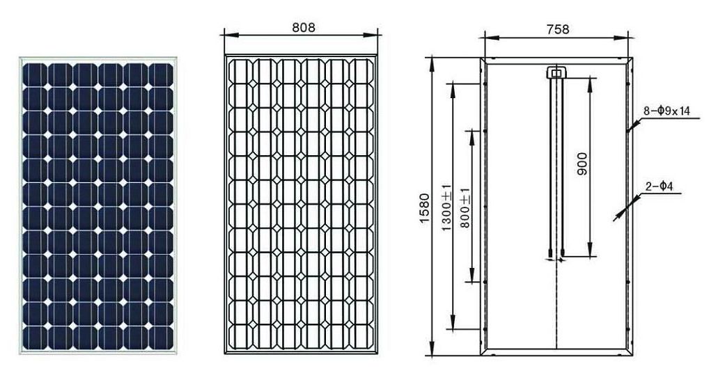 solar panels(SS175-S1580x808). 175 watt, monocrystalline, 125*125mm
