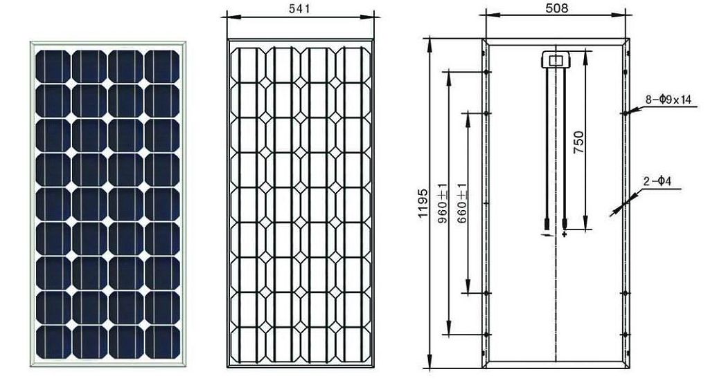 solar modules(SS075-S1195x541), 75 watt, monocrystalline, 125mm*125mm