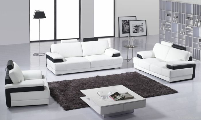 Hot leather sofa of minimalist living room combination